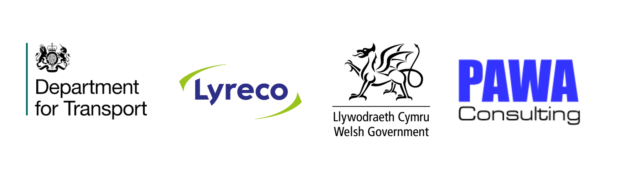 Department for Transport, Lyreco, Welsh Government, and PAWA Consulting Logos