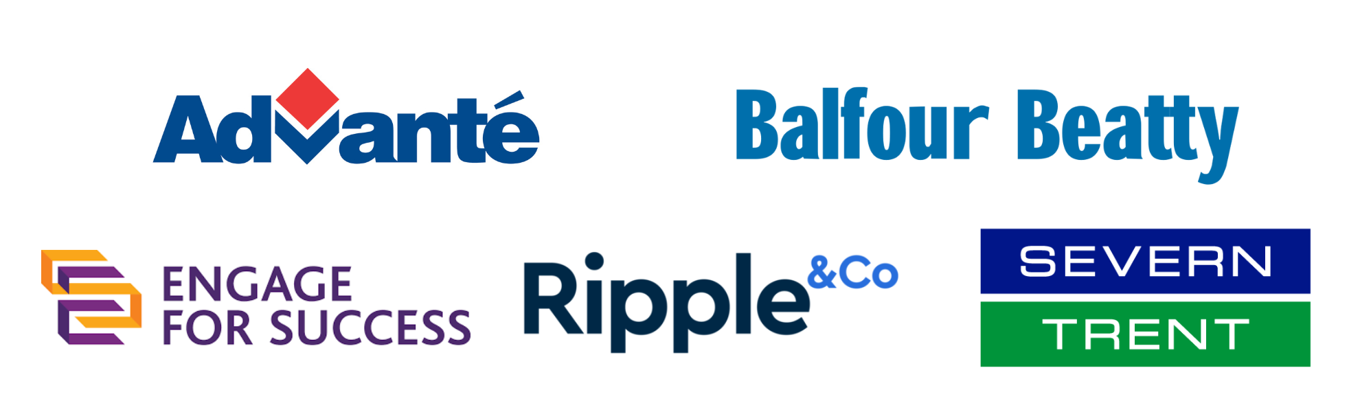 Advante Logo, Balfour Beatty Logo, Engage for Success Logo, Ripple & Co Logo, Severn Trent Logo