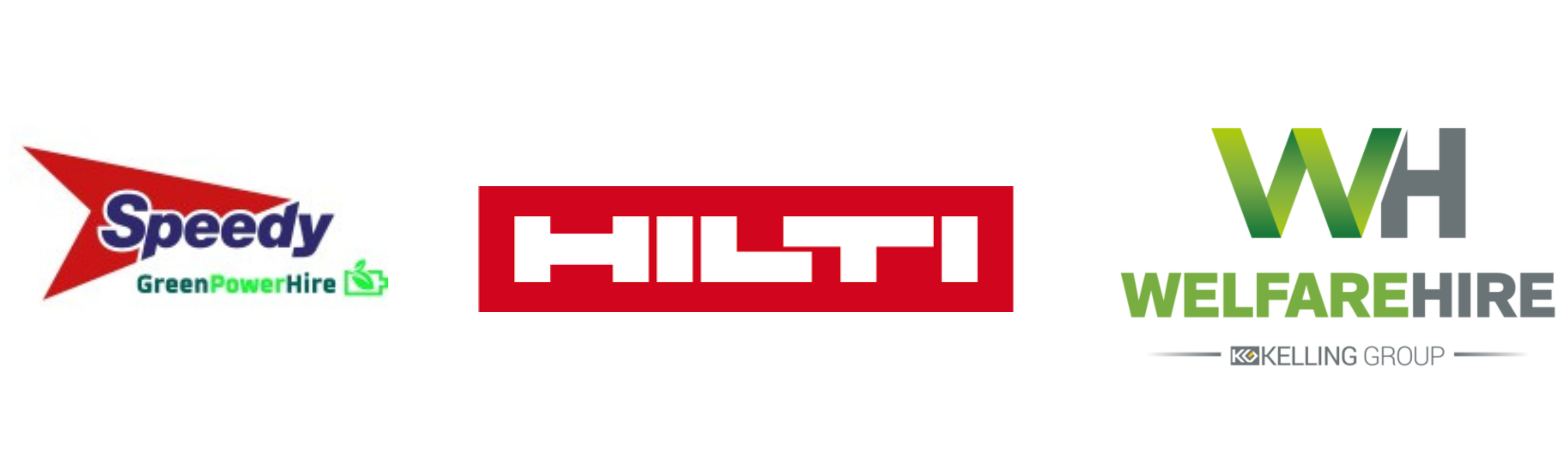 Gren power hire, Hilti, Welfare Hire Logos